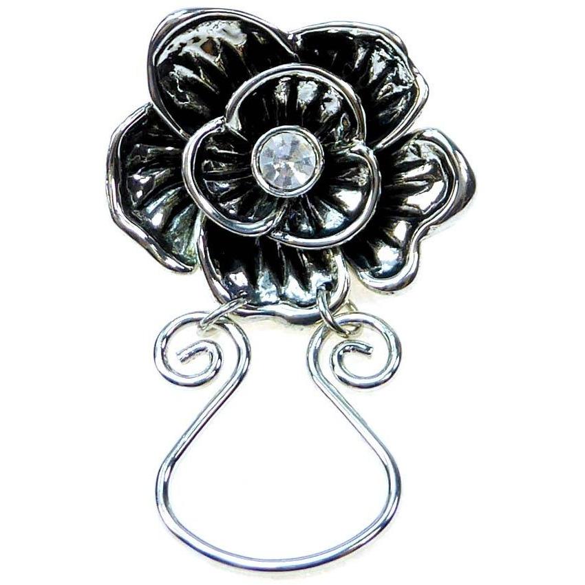 Flowers Eyeglass Magnetic Holder - Silver Tone