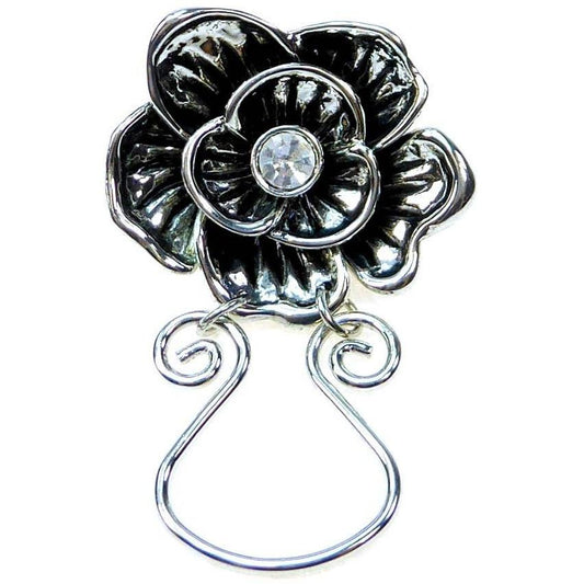 Flowers Eyeglass Magnetic Holder - Silver Tone
